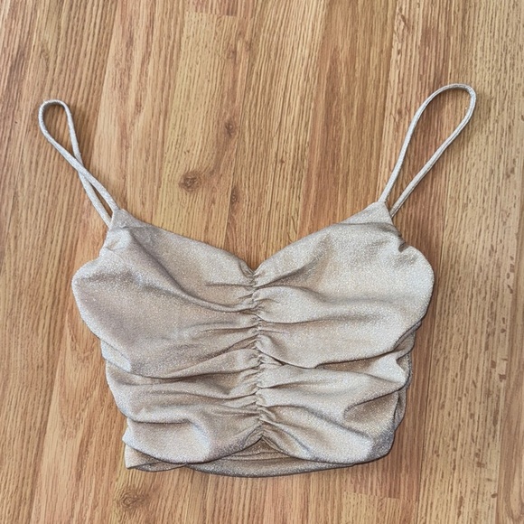 Princess Polly Gold Sparkly Crop Tank Top Size 2 - Picture 1 of 3